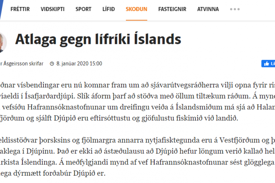 „Atlaga að lífríki Íslands“ – grein Ingólfs Ásgeirssonar
