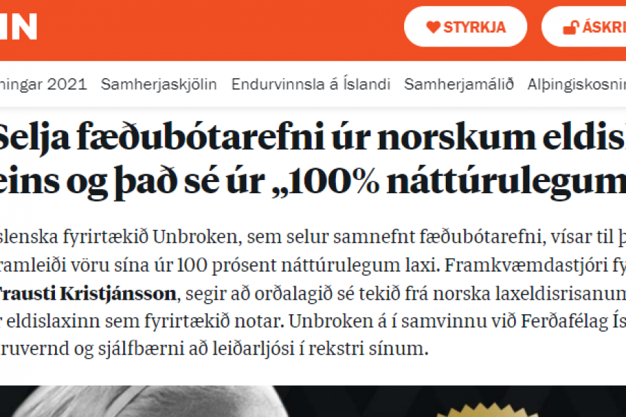 „100% náttúrulegt“ íslenskt fæðubótarefni úr unnið úr norskum eldislaxi