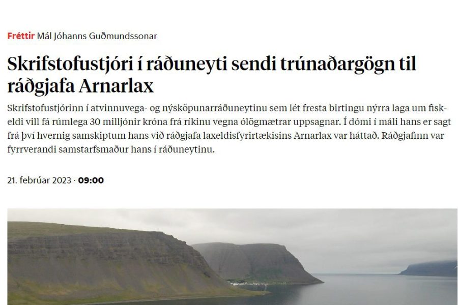 Skrifstofustjóri sem stýrði fiskeldismálum í Atvinnuvegaráðuneytinu lak trúnaðargögnum til Arnarlax