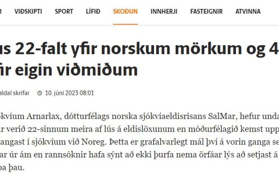 „Lús 22-falt yfir norskum mörkum og 44-falt yfir eigin við­miðum“ – grein Jóns Kaldal