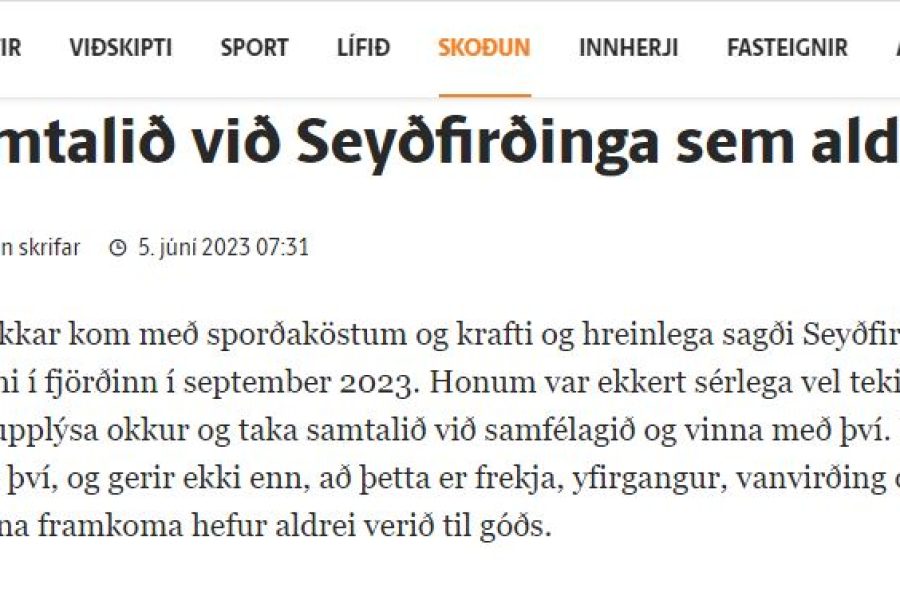 „Sam­talið við Seyð­firðinga sem aldrei varð“ – grein Magnúsar Guðmundssonar